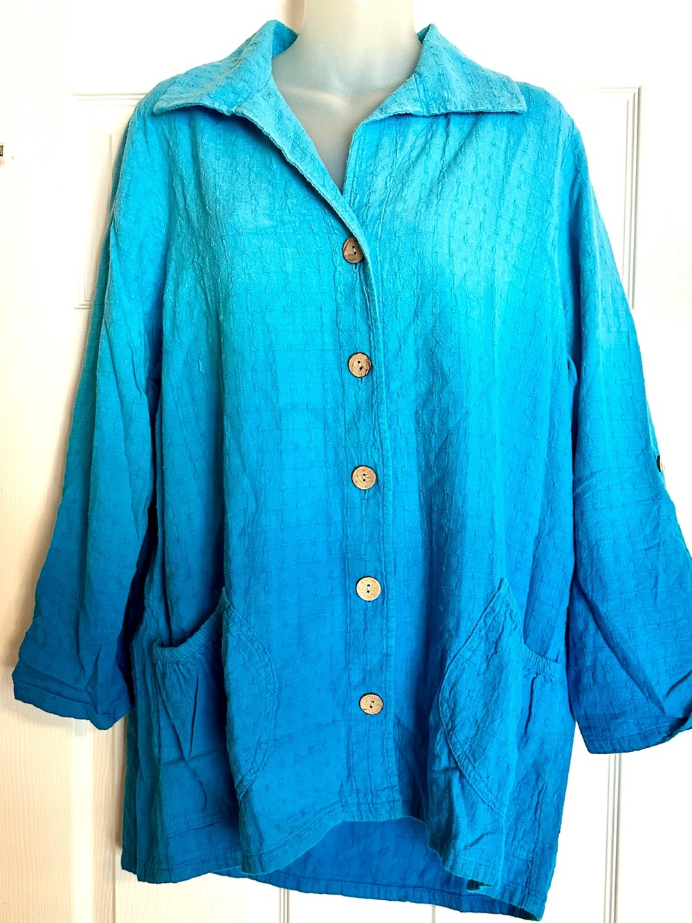 Produce Company Lightweight Ombré Button-Front Shacket with Pockets
